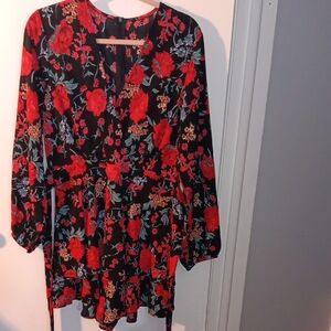 Floral Black and Red Women's Dress